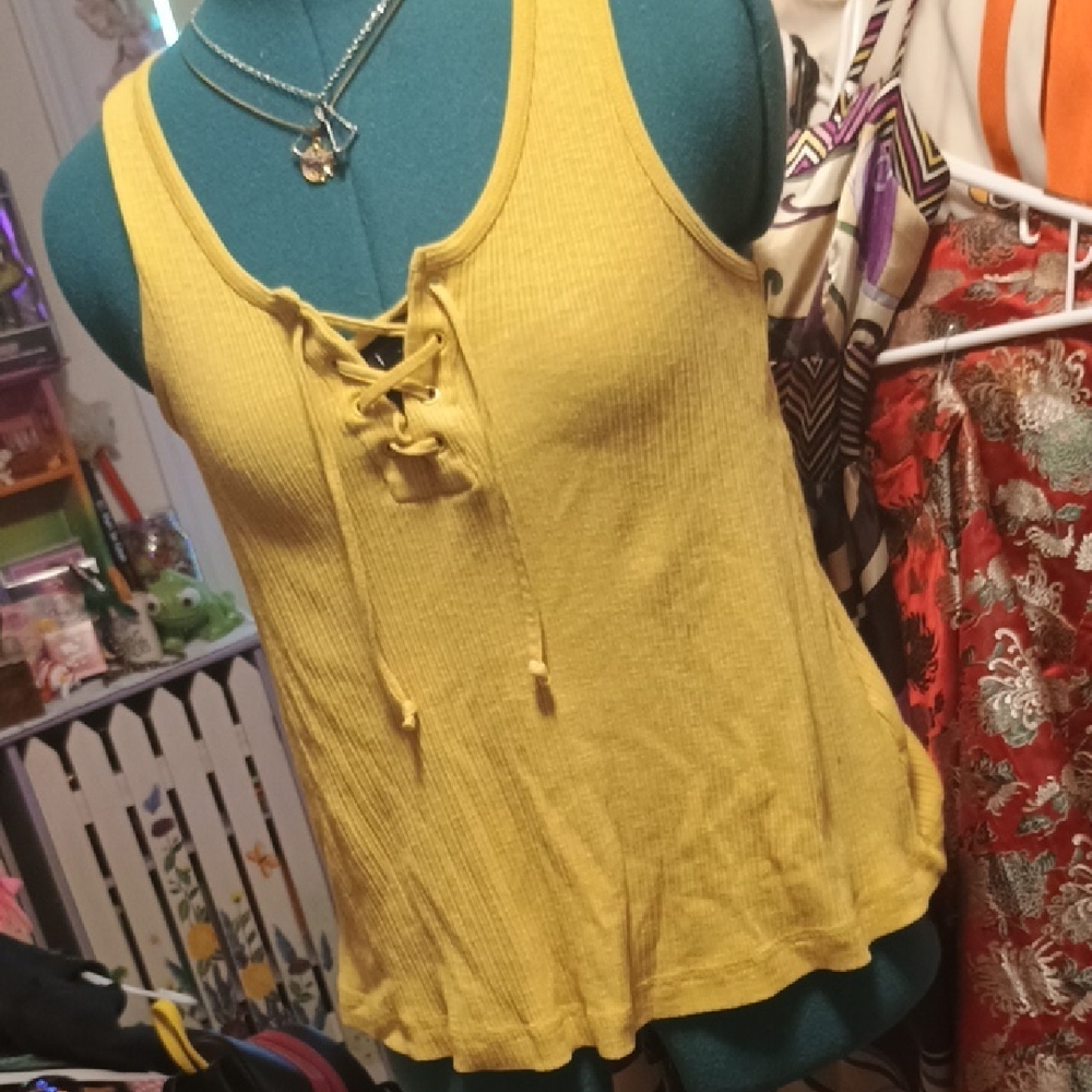 Old Navy Mustard Lace-Up Tank Top